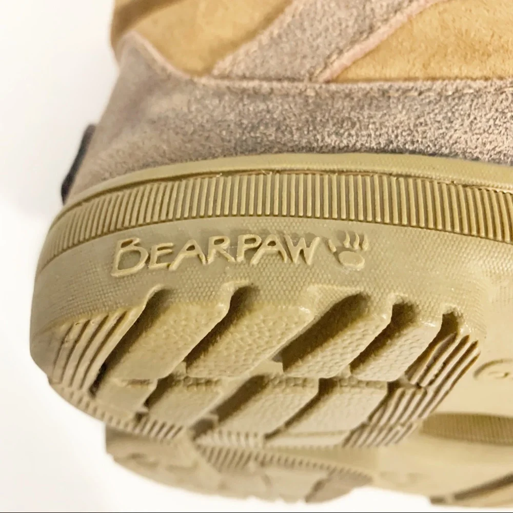 BEARPAW Serena Suede Boots Size 6 Lace-Up Wool Blend Lining, Knit Collar 1813W
